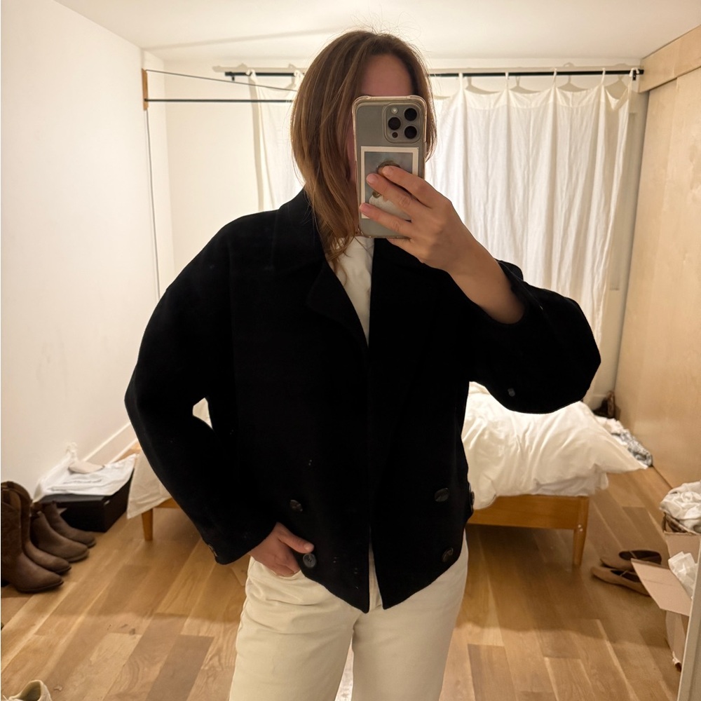 Maje Paris, cropped wool Black Pea Coat